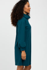 Dark Teal Brushed Rib Turtleneck Dress