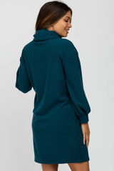 Dark Teal Brushed Rib Turtleneck Maternity Dress