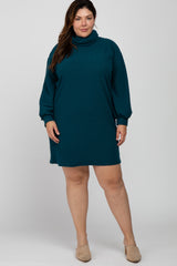 Dark Teal Brushed Rib Turtleneck Plus Dress