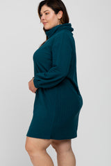 Dark Teal Brushed Rib Turtleneck Plus Dress