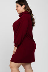 Burgundy Brushed Rib Turtleneck Plus Dress