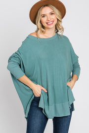 Teal Soft Brushed Knit Dolman Sleeve Side Slit Top