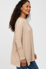 Beige Soft Brushed Knit Dolman Sleeve Side Slit Top