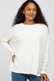 White Soft Brushed Knit Dolman Sleeve Side Slit Top