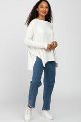 White Soft Brushed Knit Dolman Sleeve Side Slit Top