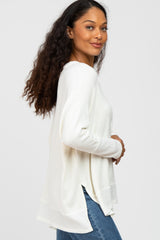 White Soft Brushed Knit Dolman Sleeve Side Slit Top