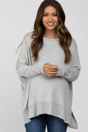 Heather Grey Soft Brushed Knit Dolman Sleeve Side Slit Maternity Top