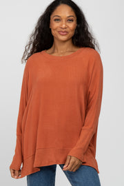 Orange Soft Brushed Knit Dolman Sleeve Side Slit Top