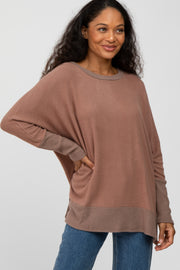 Mocha Soft Brushed Knit Dolman Sleeve Side Slit Top