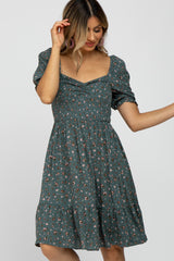 Teal Floral Puff Sleeve Maternity Dress