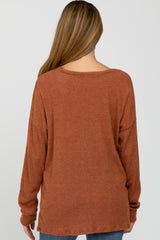 Rust Ribbed Split Neck Maternity Knit Top