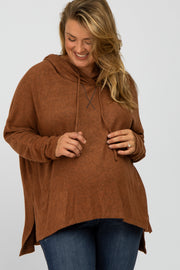 Mocha Hi-Low Maternity Plus Hoodie