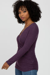 Purple Brushed Wrap Front Top