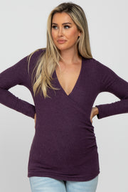 Purple Brushed Wrap Front Maternity Top