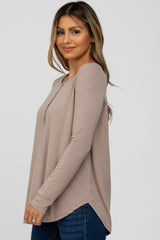 Taupe Button Accent Long Sleeve Top