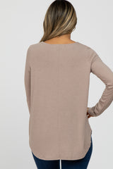 Taupe Button Accent Long Sleeve Top