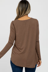 Mocha Button Accent Long Sleeve Top