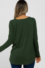 Olive Button Accent Long Sleeve Top