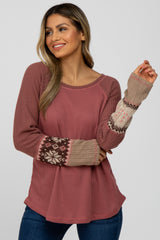 Mauve Thermal Snowflake Sleeve Top