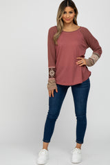 Mauve Thermal Snowflake Sleeve Top