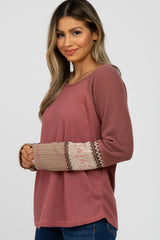 Mauve Thermal Snowflake Sleeve Top