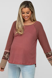 Mauve Thermal Snowflake Sleeve Maternity Top