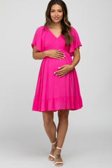 Fuchsia Smocked Maternity Dress