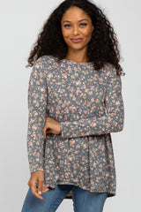 Charcoal Floral Long Sleeve Maternity Top