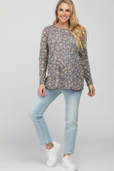 Charcoal Floral Long Sleeve Maternity Top