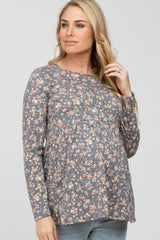 Charcoal Floral Long Sleeve Maternity Top