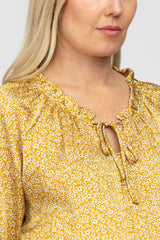 Mustard Floral Satin Long Sleeve Maternity Blouse