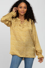 Mustard Floral Satin Long Sleeve Maternity Blouse