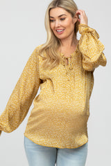 Mustard Floral Satin Long Sleeve Maternity Blouse