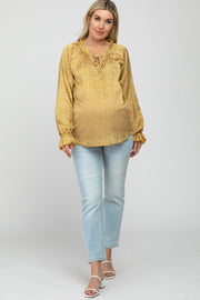 Mustard Floral Satin Long Sleeve Maternity Blouse