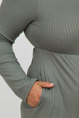 Grey Ribbed Long Sleeve Plus Maternity Dress