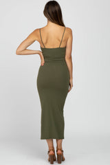 Olive Ribbed Maternity Midi Dress