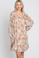 Cream Chiffon Floral Square Ruffle Neck Dress