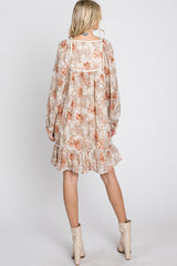 Cream Chiffon Floral Square Ruffle Neck Dress