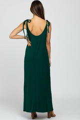 Green Tie Strap Side Slit Maternity Maxi Dress