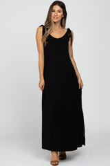 Black Tie Strap Side Slit Maternity Maxi Dress