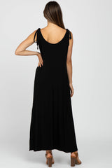 Black Tie Strap Side Slit Maternity Maxi Dress