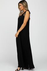 Black Tie Strap Side Slit Maxi Dress