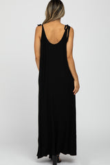 Black Tie Strap Side Slit Maxi Dress