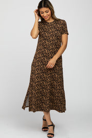 Brown Leopard Print Pocketed Midi Dress