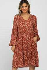 Rust Floral Long Sleeve Dress