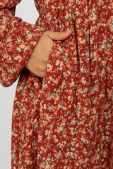 Rust Floral Long Sleeve Dress