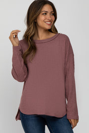 Mauve Waffle Knit Round Hem Maternity Top