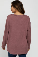 Mauve Waffle Knit Round Hem Maternity Top