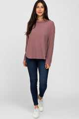 Mauve Waffle Knit Round Hem Top