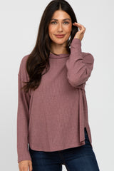 Mauve Waffle Knit Round Hem Top